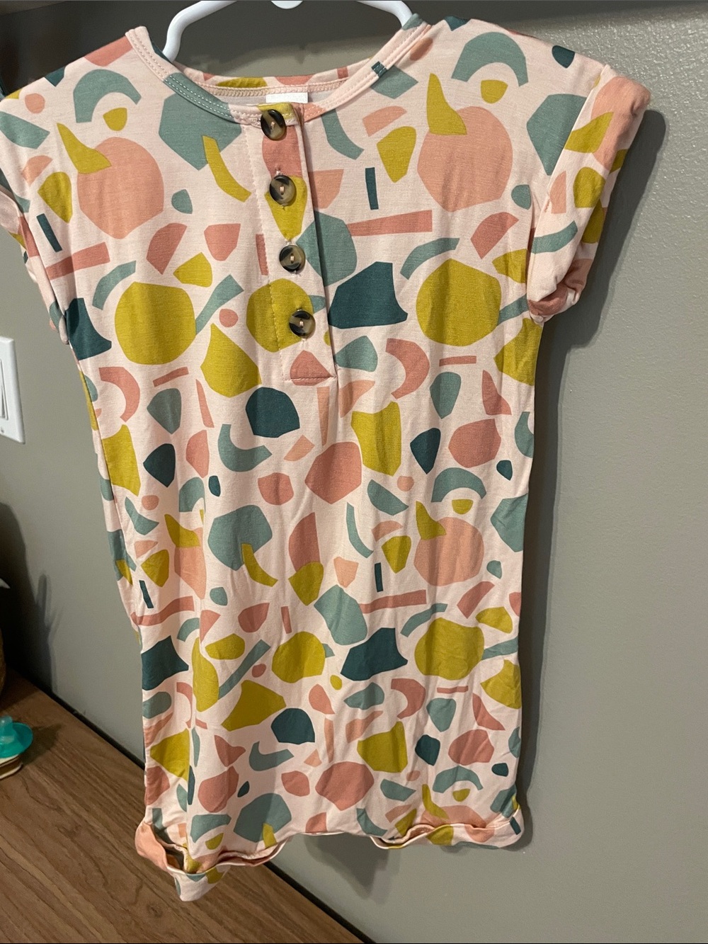 Lou Lou & Company Pink One-Piece Bodysuit with Mustard, Teal and Blush Print